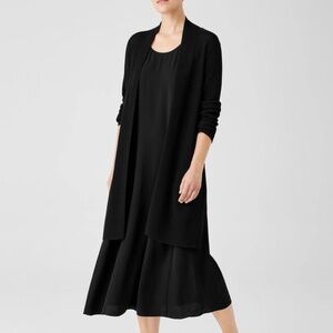 Eileen Fisher Organic Cotton Silk Long Black Cardigan